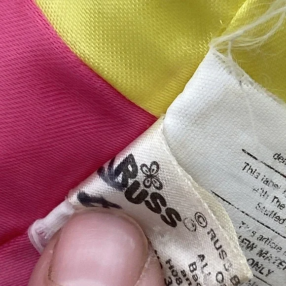 Vintage Russ Troll Doll 7" soft body Clown Jester pink and yellow, Brown Eyes - Picture 6 of 7